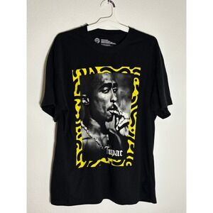 Cross Colours Tupac Shakur Graphic T-Shirt Mens XL Black Yellow 2Pac Rap Tee
